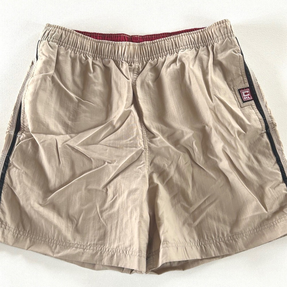 Mens Vintage Chaps Ralph Lauren Swim Trunks Tan Nylon Mesh Lined Sporty L/G